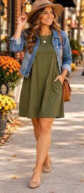 Terra & Sky Olive Green T-Shirt Dress with Pockets